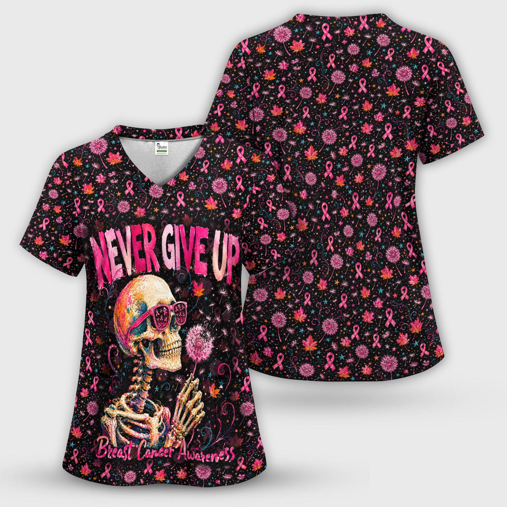 Meaningful Breast Cancer Awareness Skeleton Scrub Top, Comfortable Scrubs for Nurses