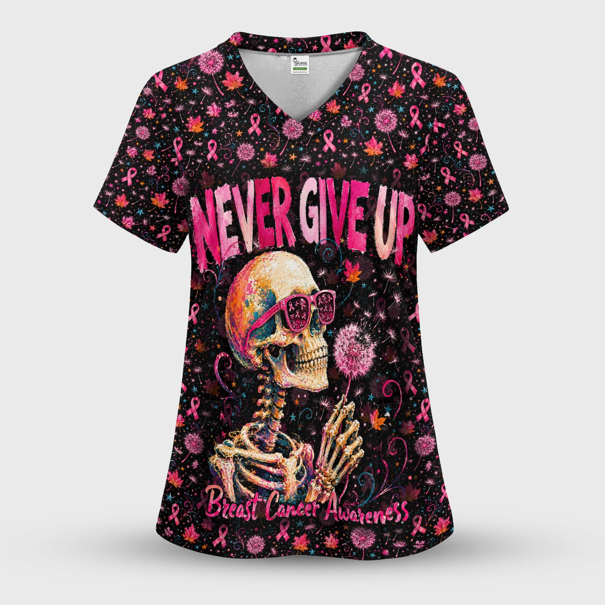 Meaningful Breast Cancer Awareness Skeleton Scrub Top, Comfortable Scrubs for Nurses