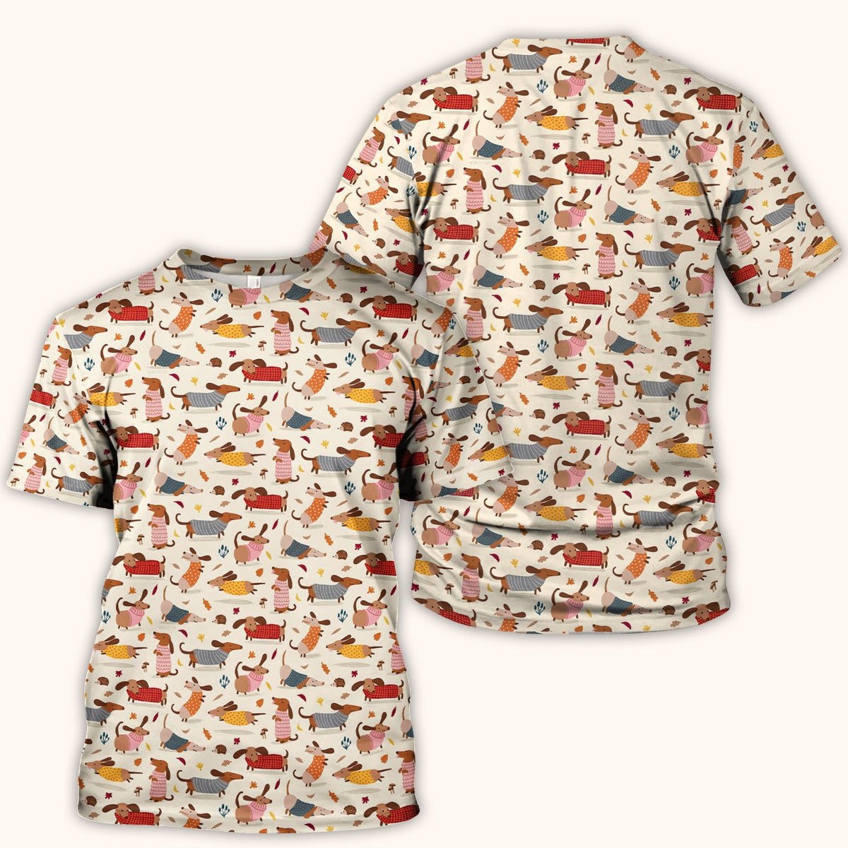 Cute Autumn Dachshund Print Scrub Top, Comfortable Scrubs for Nurses