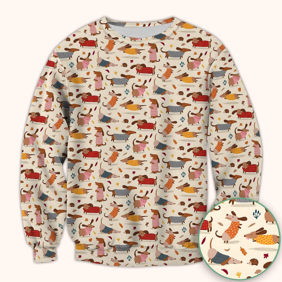 Cute Autumn Dachshund Print Scrub Top, Comfortable Scrubs for Nurses