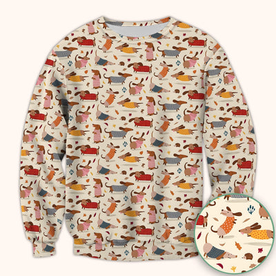 Cute Autumn Dachshund Print Scrub Top, Comfortable Scrubs for Nurses