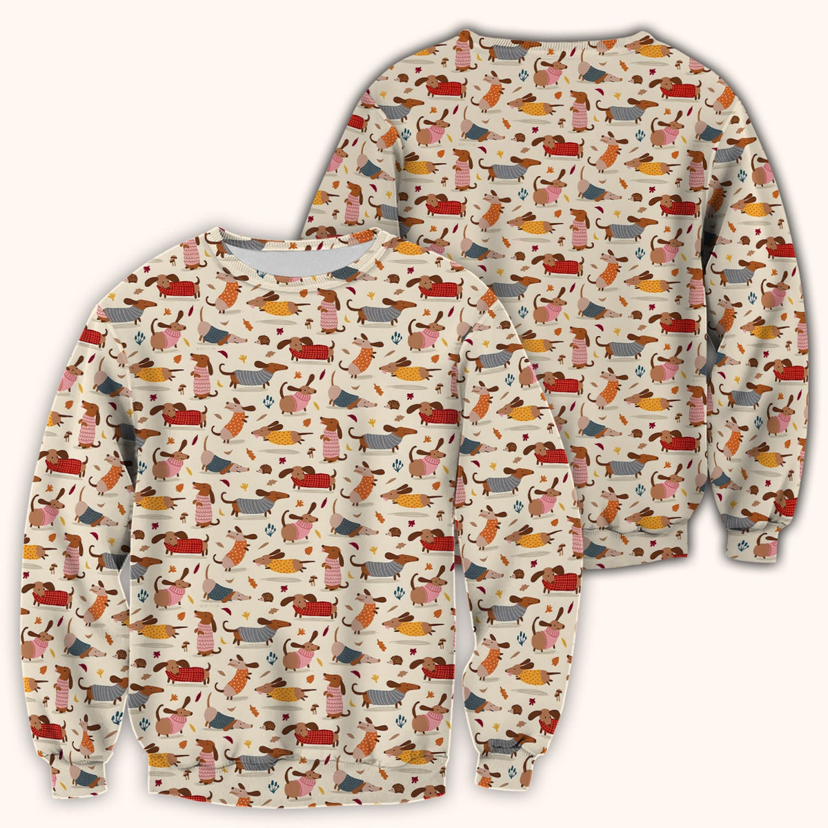 Cute Autumn Dachshund Print Scrub Top, Comfortable Scrubs for Nurses