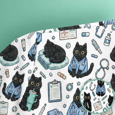 Black Cat Clinic Scrub Top, Comfortable Scrubs for Nurses