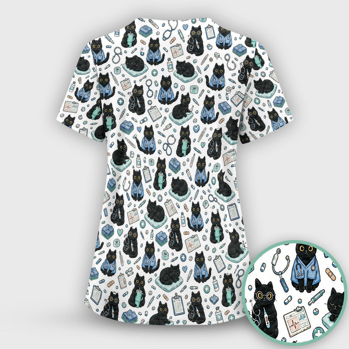 Black Cat Clinic Scrub Top, Comfortable Scrubs for Nurses