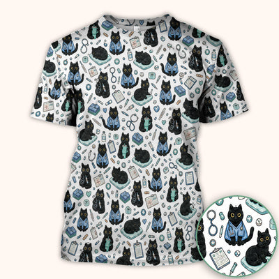 Black Cat Clinic Scrub Top, Comfortable Scrubs for Nurses