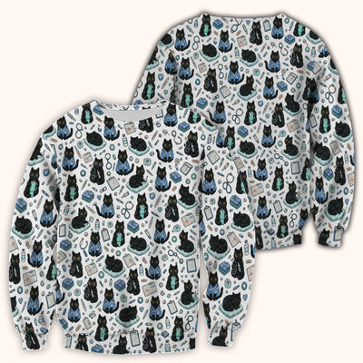 Black Cat Clinic Scrub Top, Comfortable Scrubs for Nurses