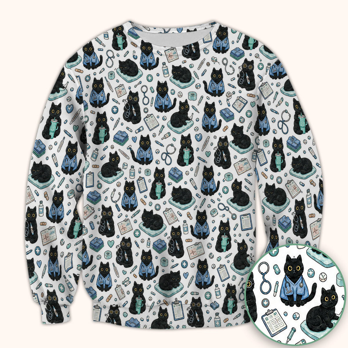 Black Cat Clinic Scrub Top, Comfortable Scrubs for Nurses