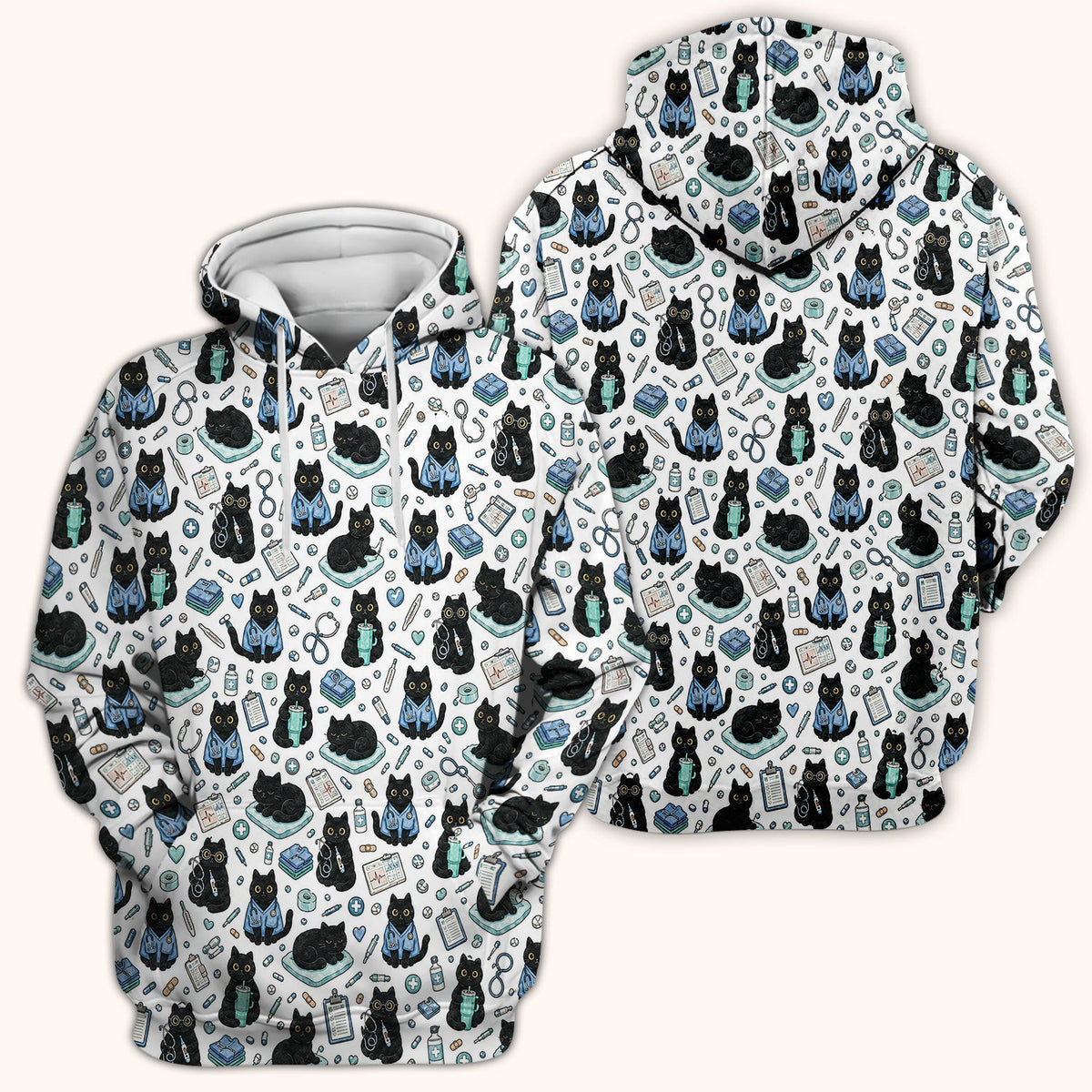 Black Cat Clinic Scrub Top, Comfortable Scrubs for Nurses