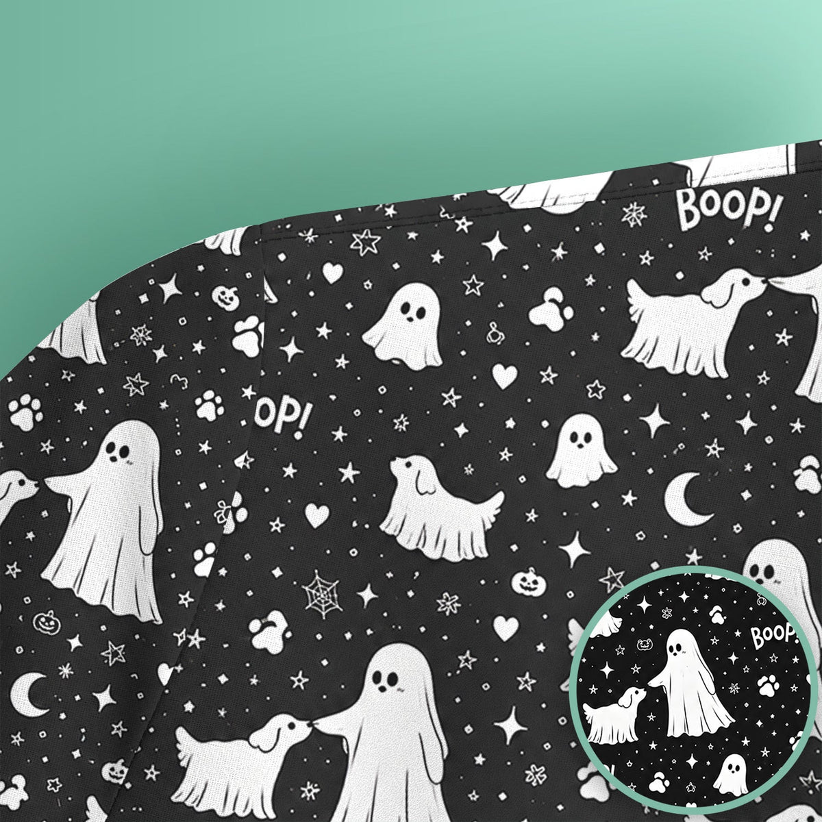 Halloween Ghost Boop Dog Pattern Scrub Top, Comfortable Scrubs for Nurses
