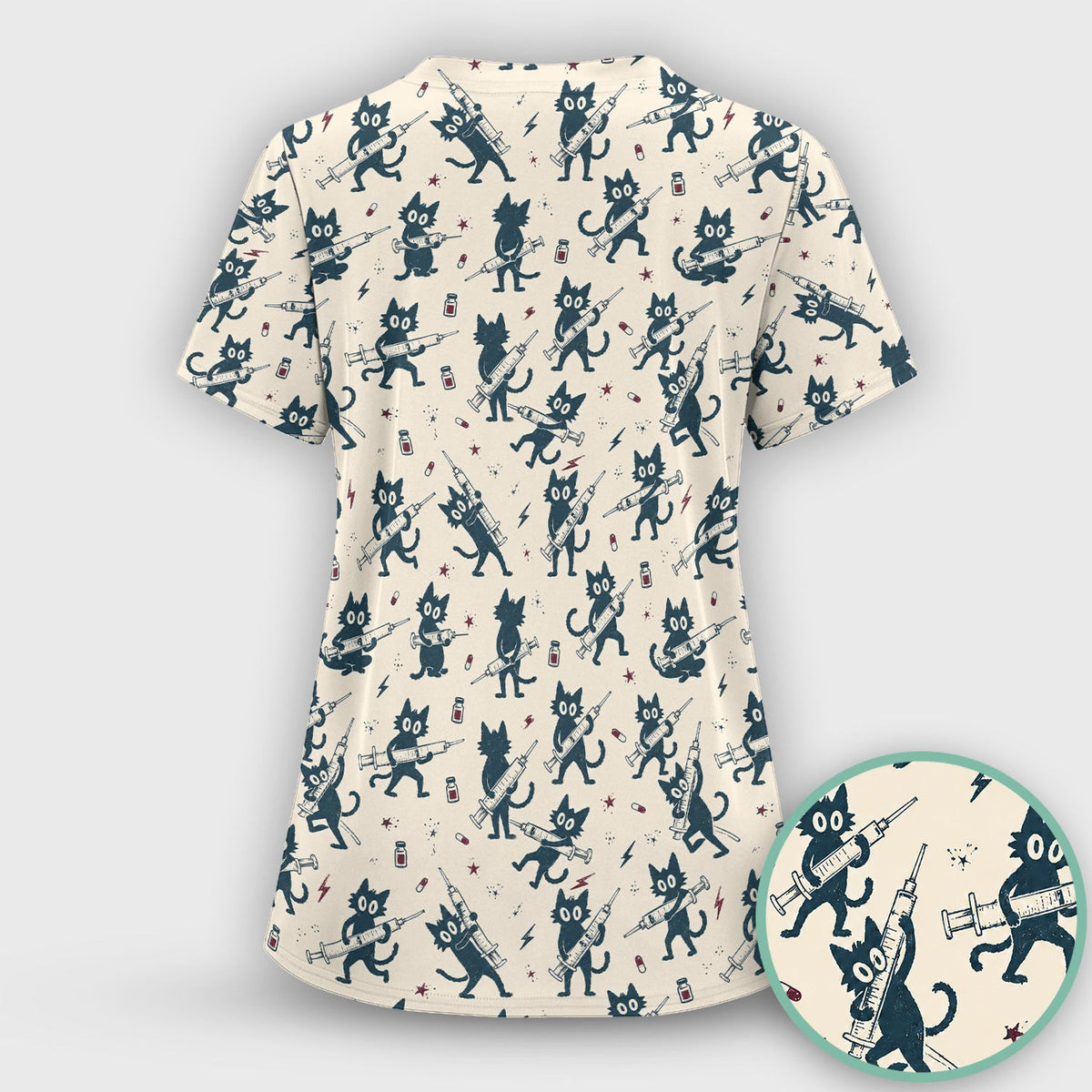 Funny Black Cats With Syringes Scrub Top, Comfortable Scrubs for Nurses