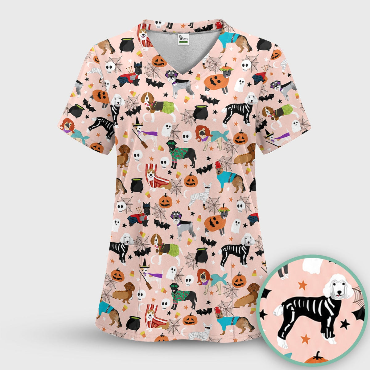 Halloween Costume Dogs Scrub Top, Comfortable Scrubs for Nurses