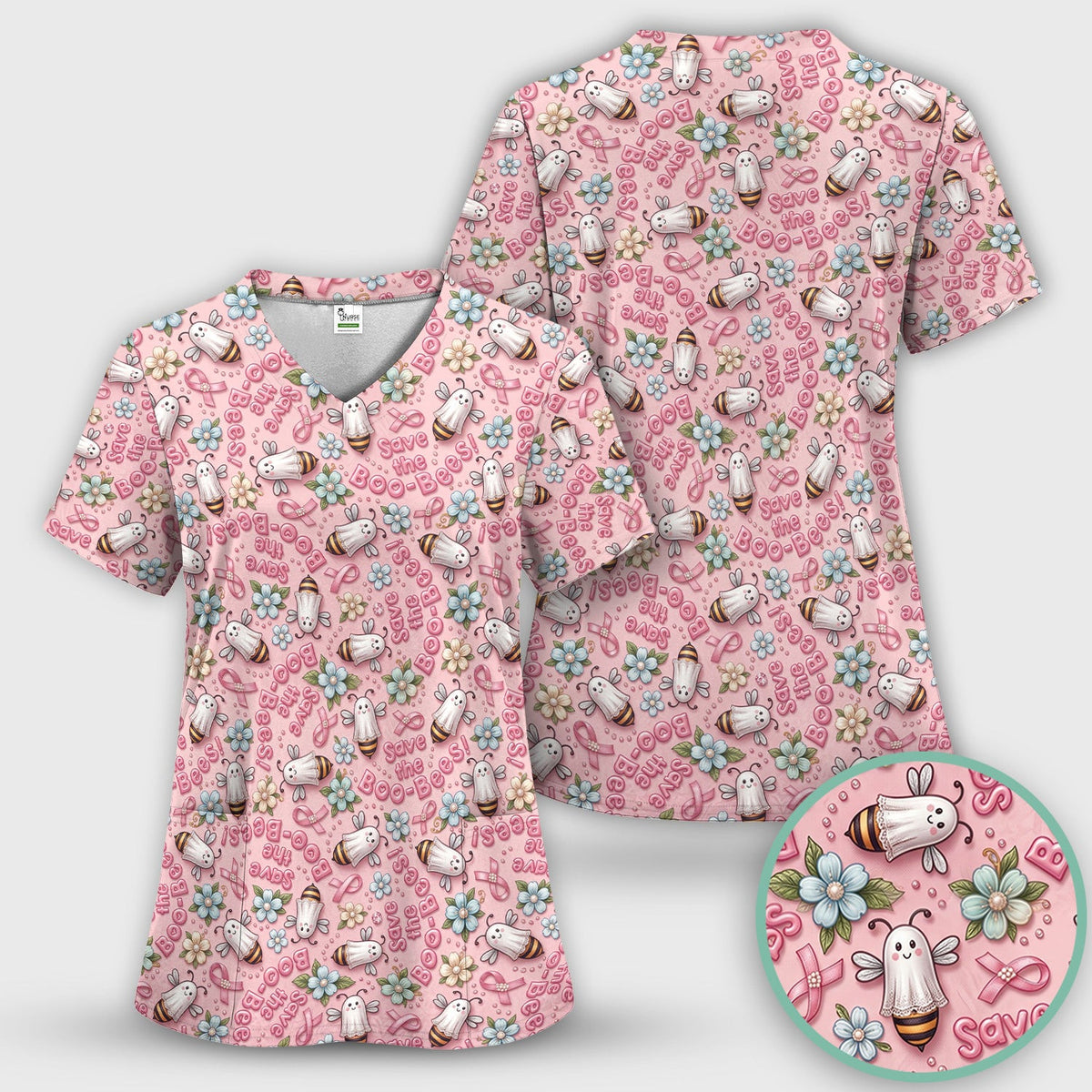 Save The Boo-Bees with Ribbon Scrub Top, Comfortable Scrubs for Nurses