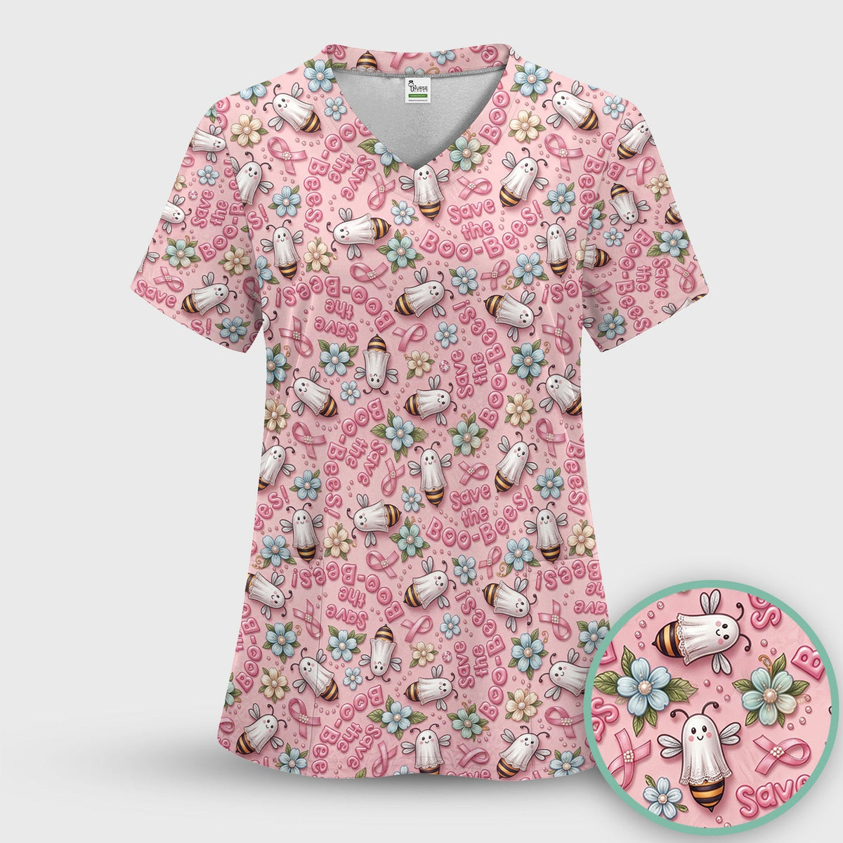 Save The Boo-Bees with Ribbon Scrub Top, Comfortable Scrubs for Nurses