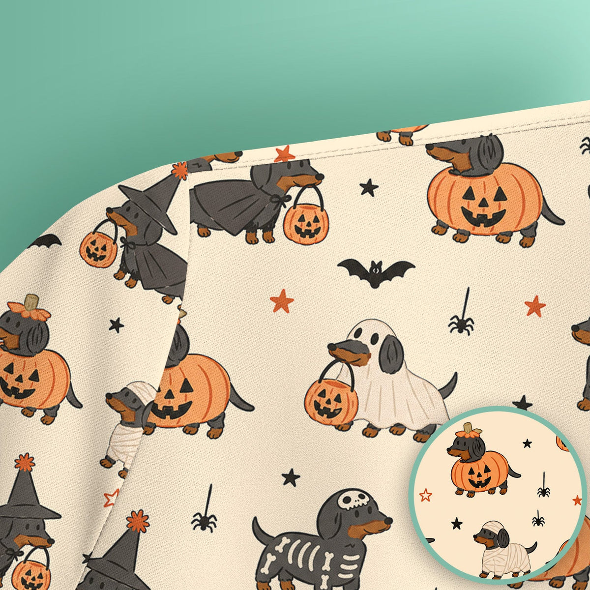 Halloween Dachshund Pattern Scrub Top, Comfortable Scrubs for Nurses