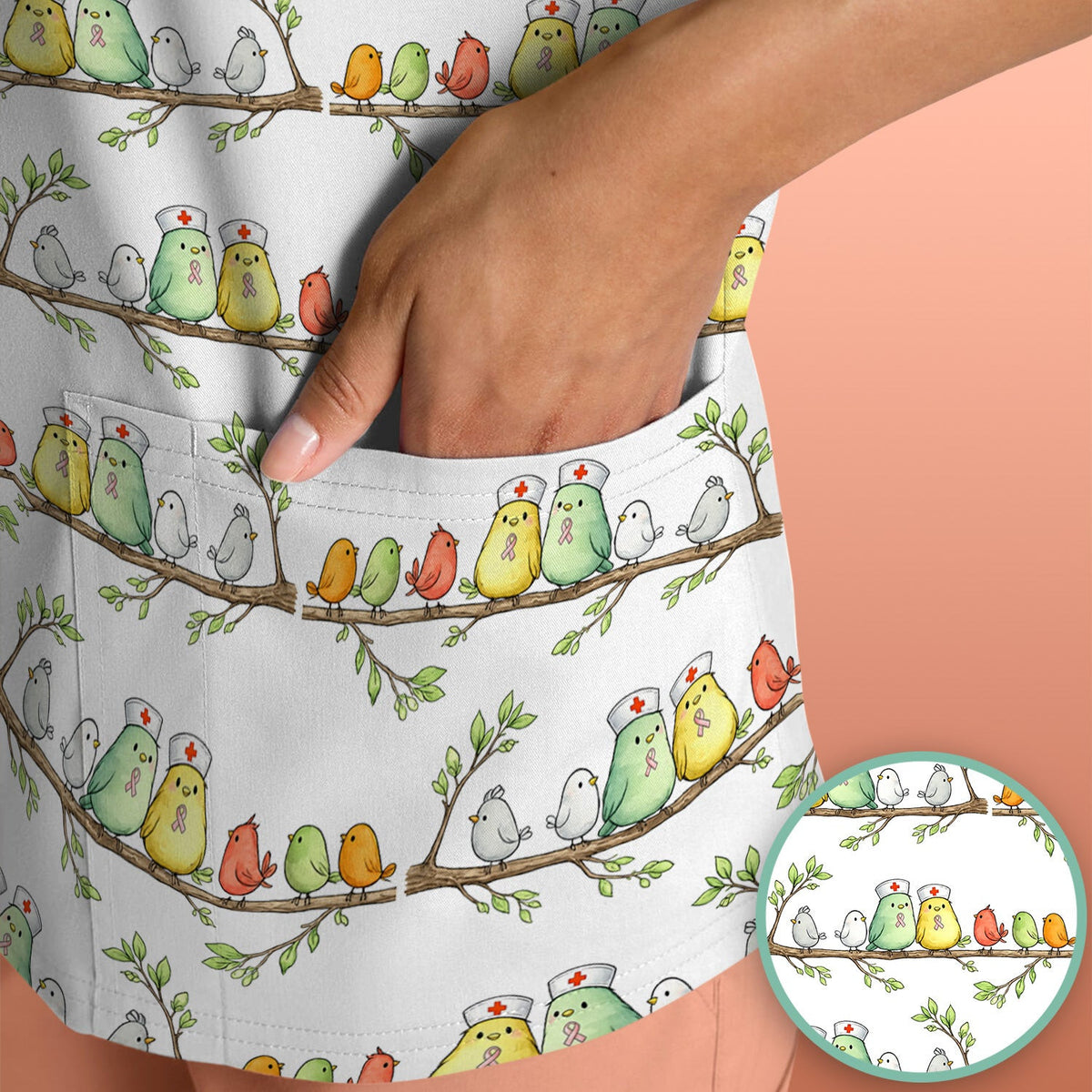 Cute Nurse Birds On Branches Scrub Top, Comfortable Scrubs for Nurses