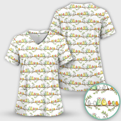 Cute Nurse Birds On Branches Scrub Top, Comfortable Scrubs for Nurses