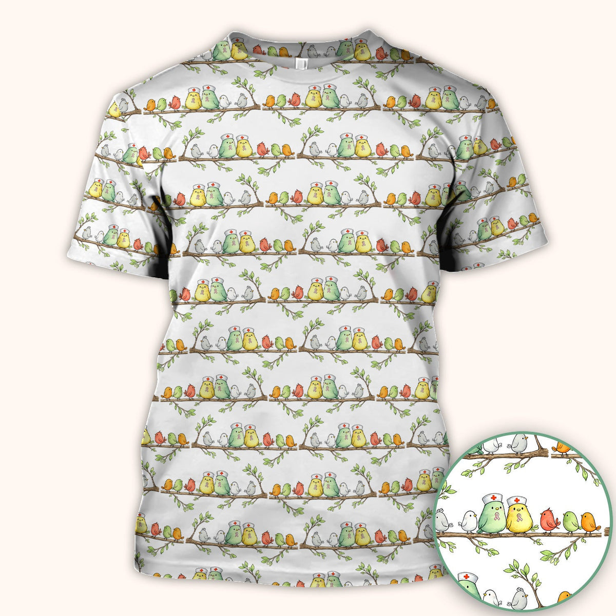 Cute Nurse Birds On Branches Scrub Top, Comfortable Scrubs for Nurses