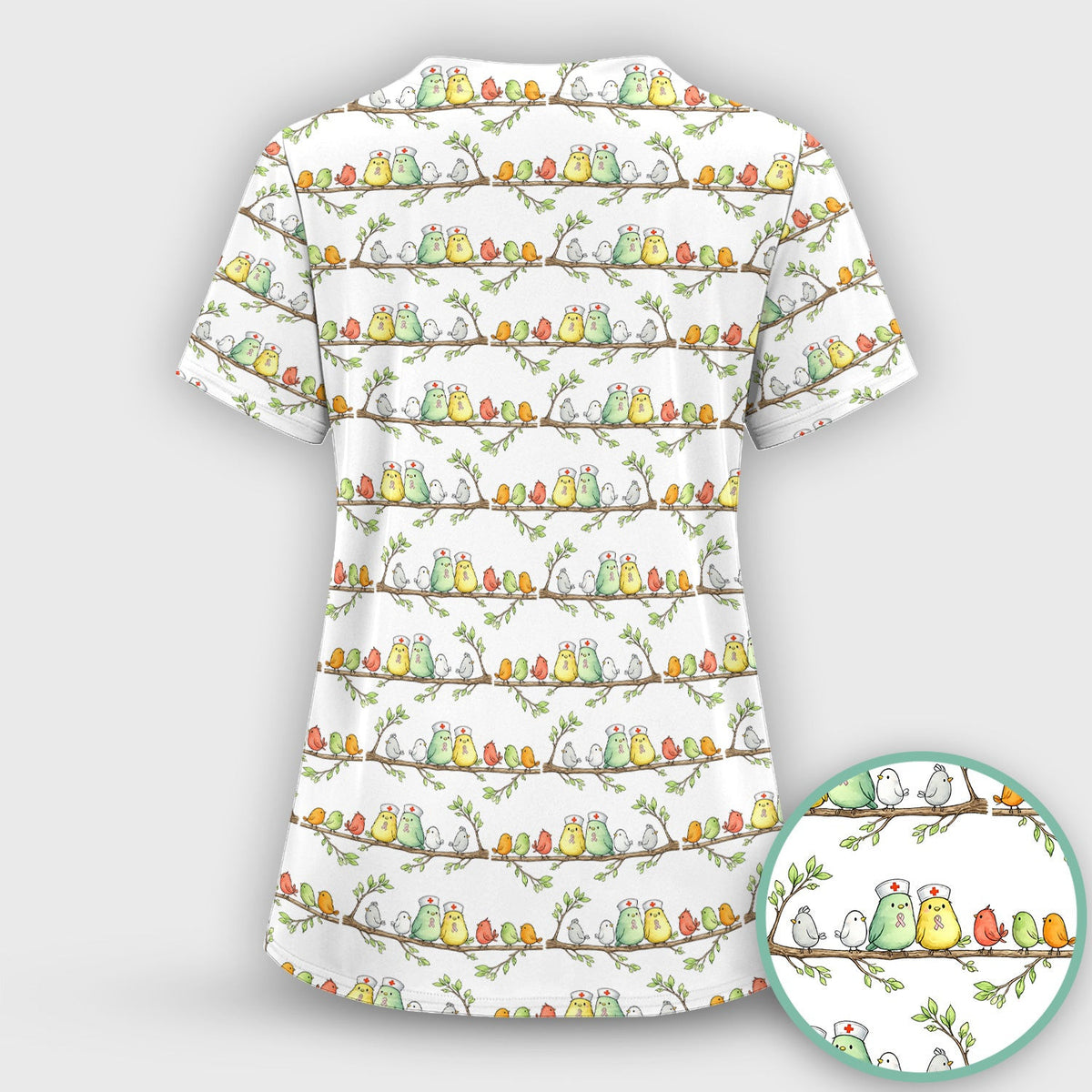 Cute Nurse Birds On Branches Scrub Top, Comfortable Scrubs for Nurses