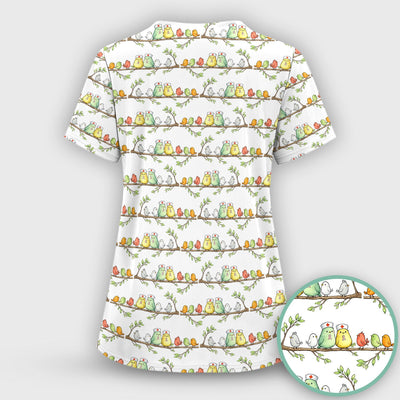 Cute Nurse Birds On Branches Scrub Top, Comfortable Scrubs for Nurses