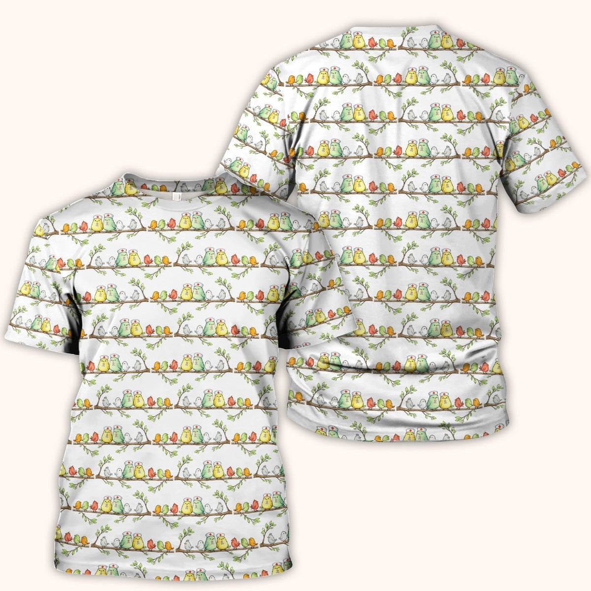 Cute Nurse Birds On Branches Scrub Top, Comfortable Scrubs for Nurses