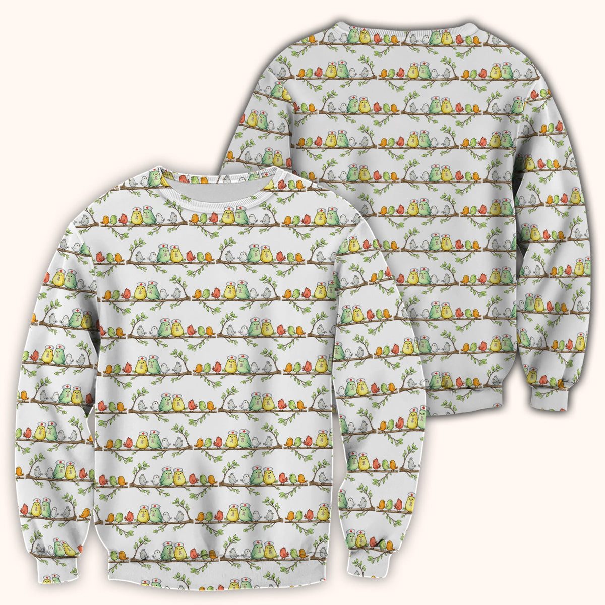 Cute Nurse Birds On Branches Scrub Top, Comfortable Scrubs for Nurses
