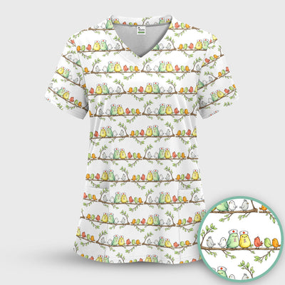 Cute Nurse Birds On Branches Scrub Top, Comfortable Scrubs for Nurses