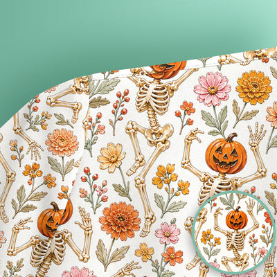 Halloween Pumpkin Skeleton Floral Scrub Top, Comfortable Scrubs for Nurses