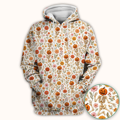 Halloween Pumpkin Skeleton Floral Scrub Top, Comfortable Scrubs for Nurses