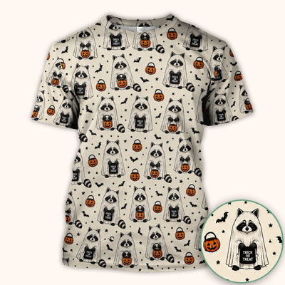 Cute Halloween Ghost Raccoon Scrub Top, Comfortable Scrubs for Nurses