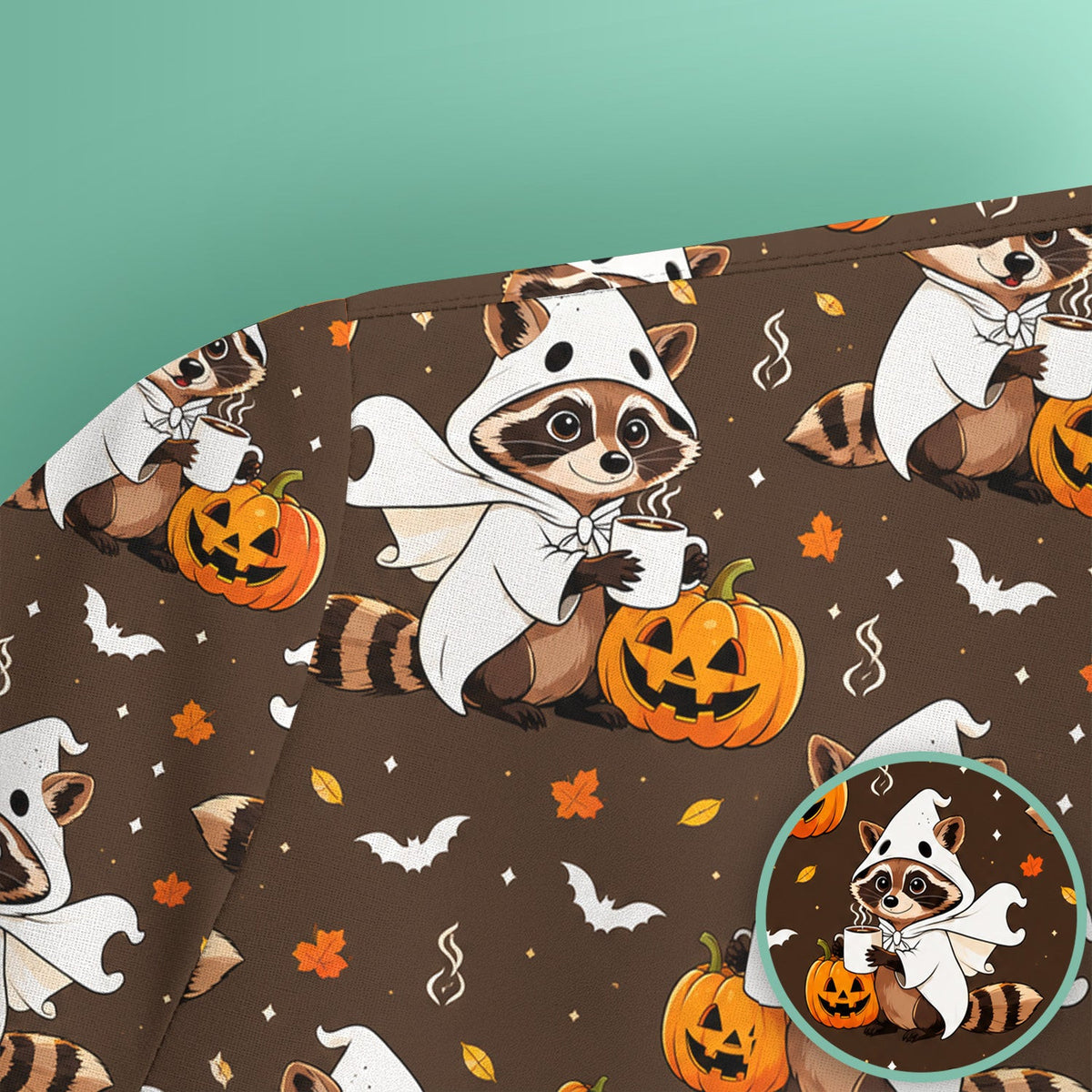 Halloween Ghost Raccoon Pumpkin Scrub Top, Comfortable Scrubs for Nurses