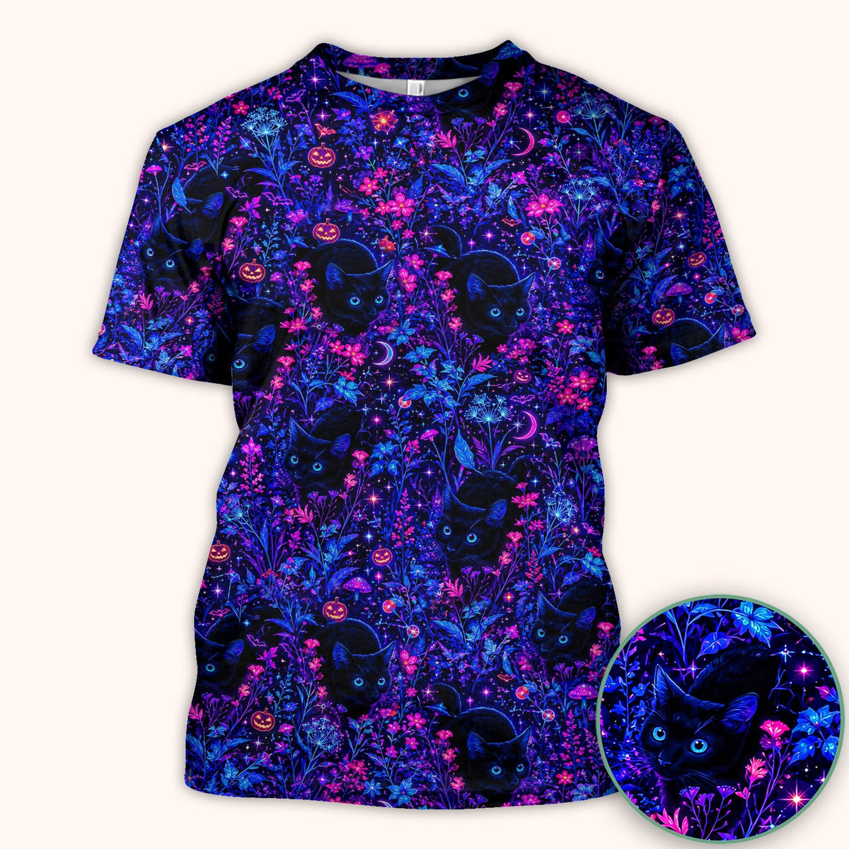 Spooky Black Cat Garden Pattern Scrub Top, Comfortable Scrubs for Nurses