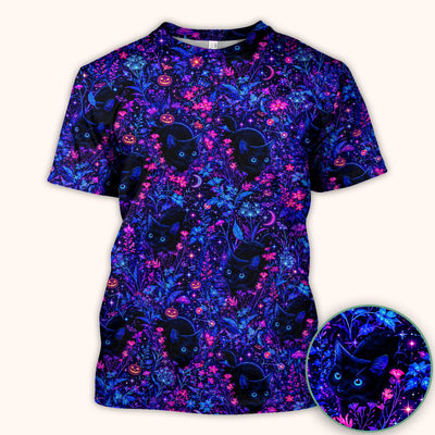 Spooky Black Cat Garden Pattern Scrub Top, Comfortable Scrubs for Nurses
