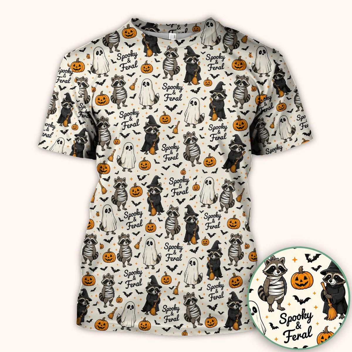 Spooky And Feral Halloween Raccoon Scrub Top, Comfortable Scrubs for Nurses