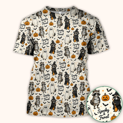 Spooky And Feral Halloween Raccoon Scrub Top, Comfortable Scrubs for Nurses