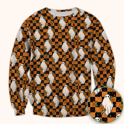 Spooky Halloween Ghost Checkerboard Scrub Top, Comfortable Scrubs for Nurses