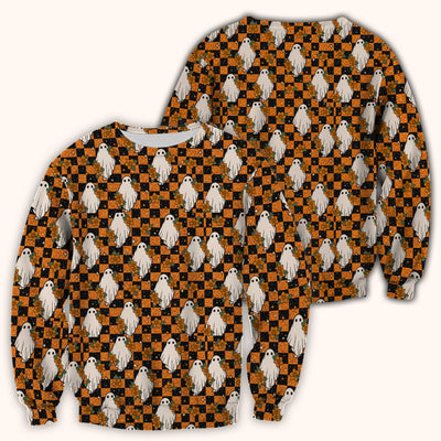 Spooky Halloween Ghost Checkerboard Scrub Top, Comfortable Scrubs for Nurses