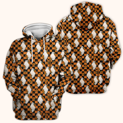 Spooky Halloween Ghost Checkerboard Scrub Top, Comfortable Scrubs for Nurses
