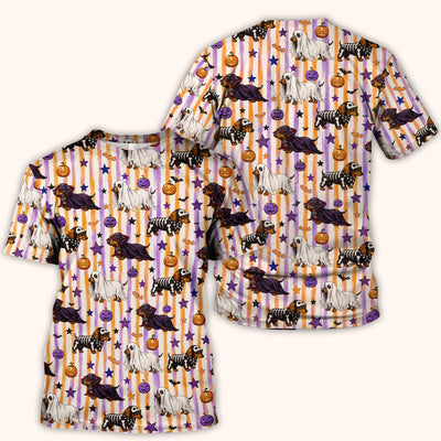 Halloween Dachshund Stripe Pattern Scrub Top, Comfortable Scrubs for Nurses