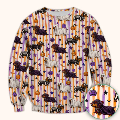 Halloween Dachshund Stripe Pattern Scrub Top, Comfortable Scrubs for Nurses