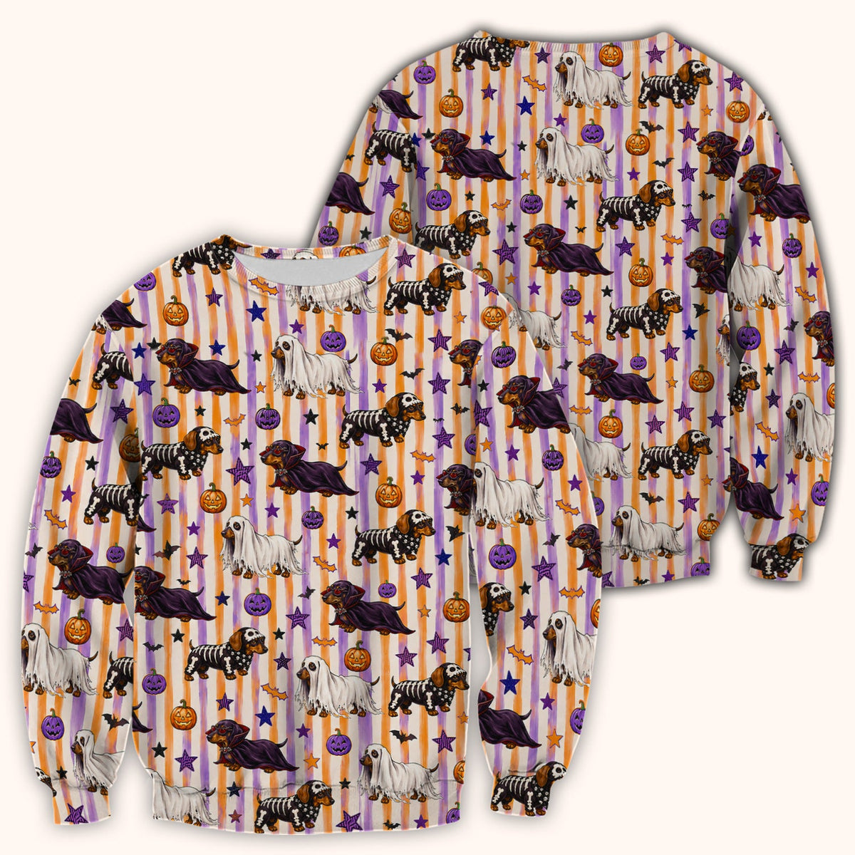 Halloween Dachshund Stripe Pattern Scrub Top, Comfortable Scrubs for Nurses