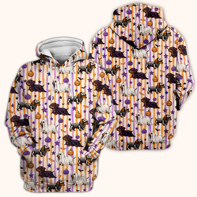 Halloween Dachshund Stripe Pattern Scrub Top, Comfortable Scrubs for Nurses