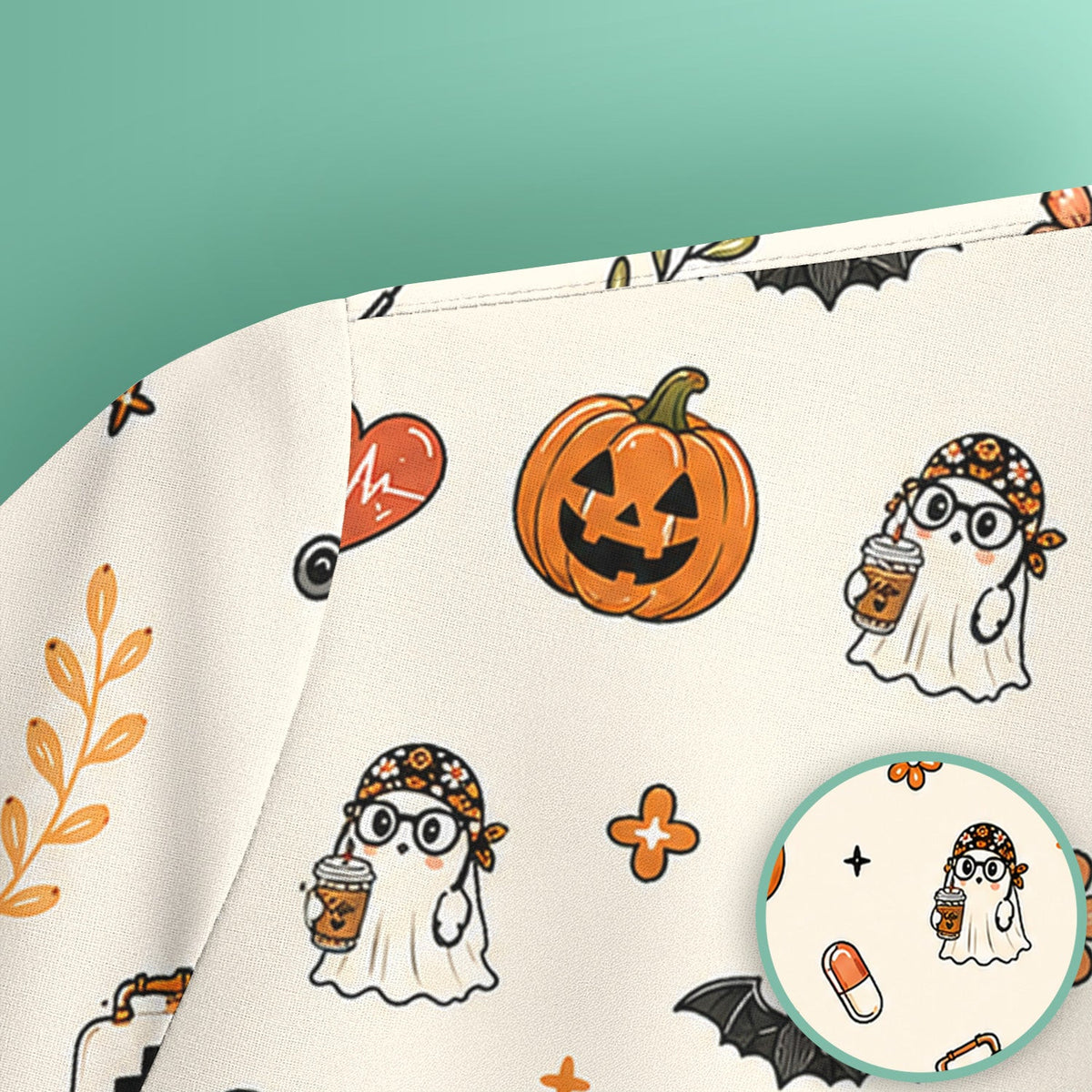 Halloween Shift Survivor Ghost Scrub Top, Comfortable Scrubs for Nurses