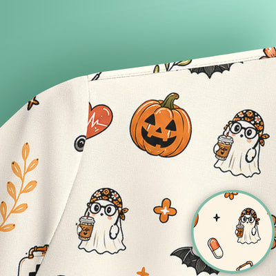 Halloween Shift Survivor Ghost Scrub Top, Comfortable Scrubs for Nurses