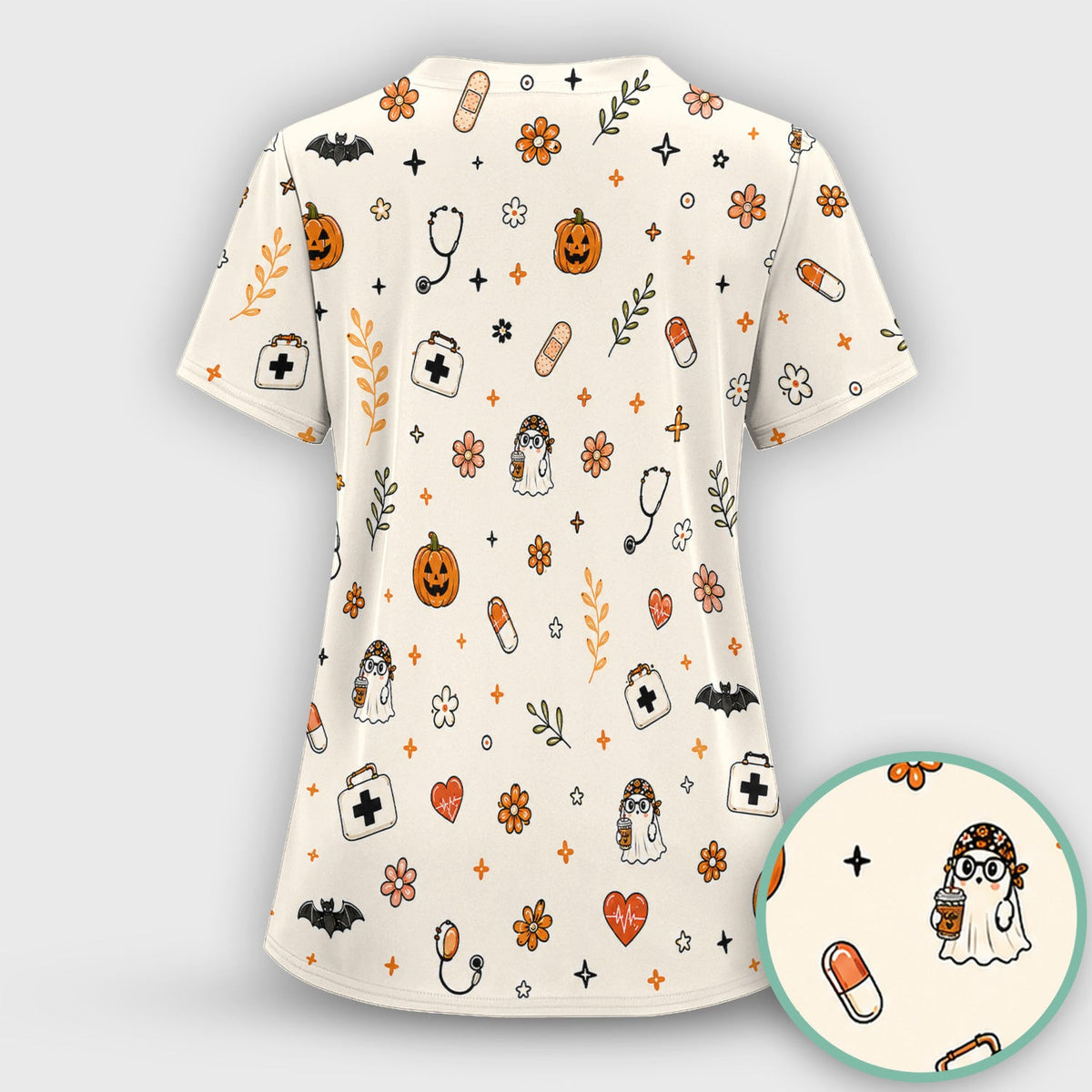 Halloween Shift Survivor Ghost Scrub Top, Comfortable Scrubs for Nurses