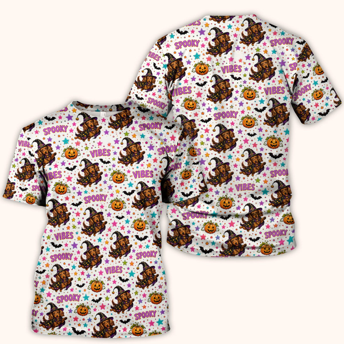 Spooky Dachshund Vibes Print Scrub Top, Comfortable Scrubs for Nurses