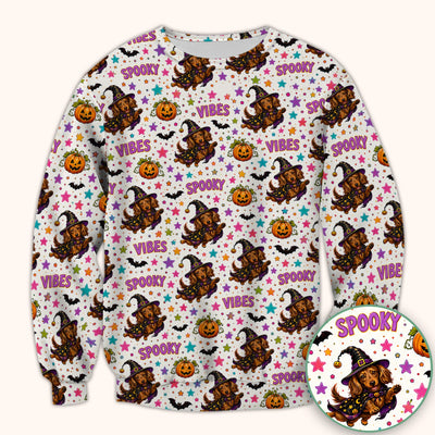 Spooky Dachshund Vibes Print Scrub Top, Comfortable Scrubs for Nurses