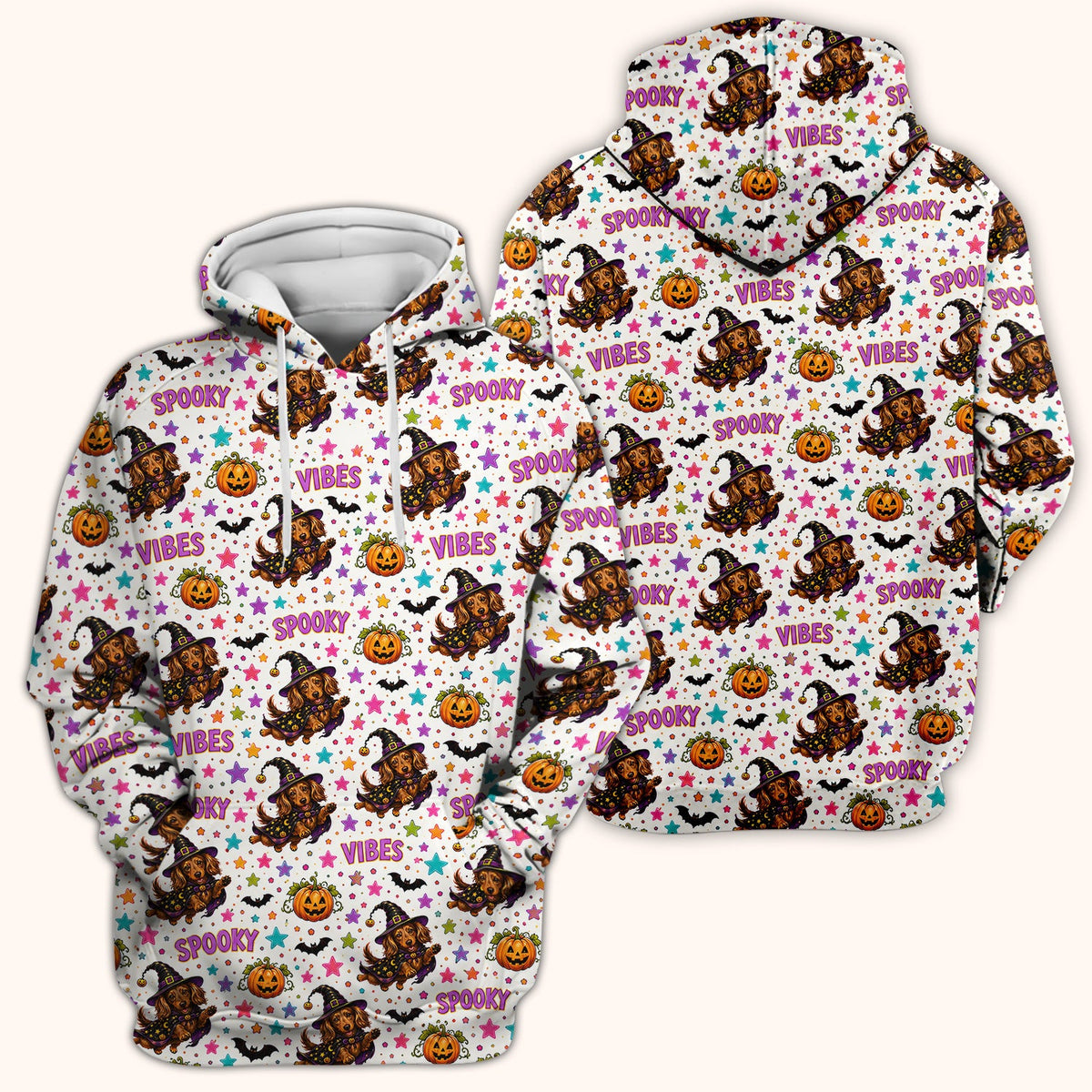 Spooky Dachshund Vibes Print Scrub Top, Comfortable Scrubs for Nurses
