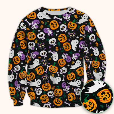 Spooky Pumpkin Ghost Print Scrub Top, Comfortable Scrubs for Nurses