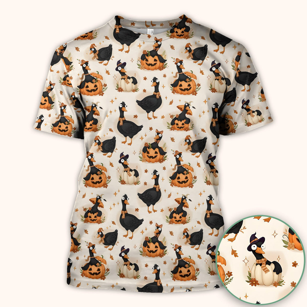 Pumpkin Black Goose Print Scrub Top, Comfortable Scrubs for Nurses