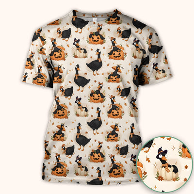 Pumpkin Black Goose Print Scrub Top, Comfortable Scrubs for Nurses